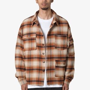 mnml Asymmetrical Pocket Flannel Shirt - Brown Size XLBrown / XL
